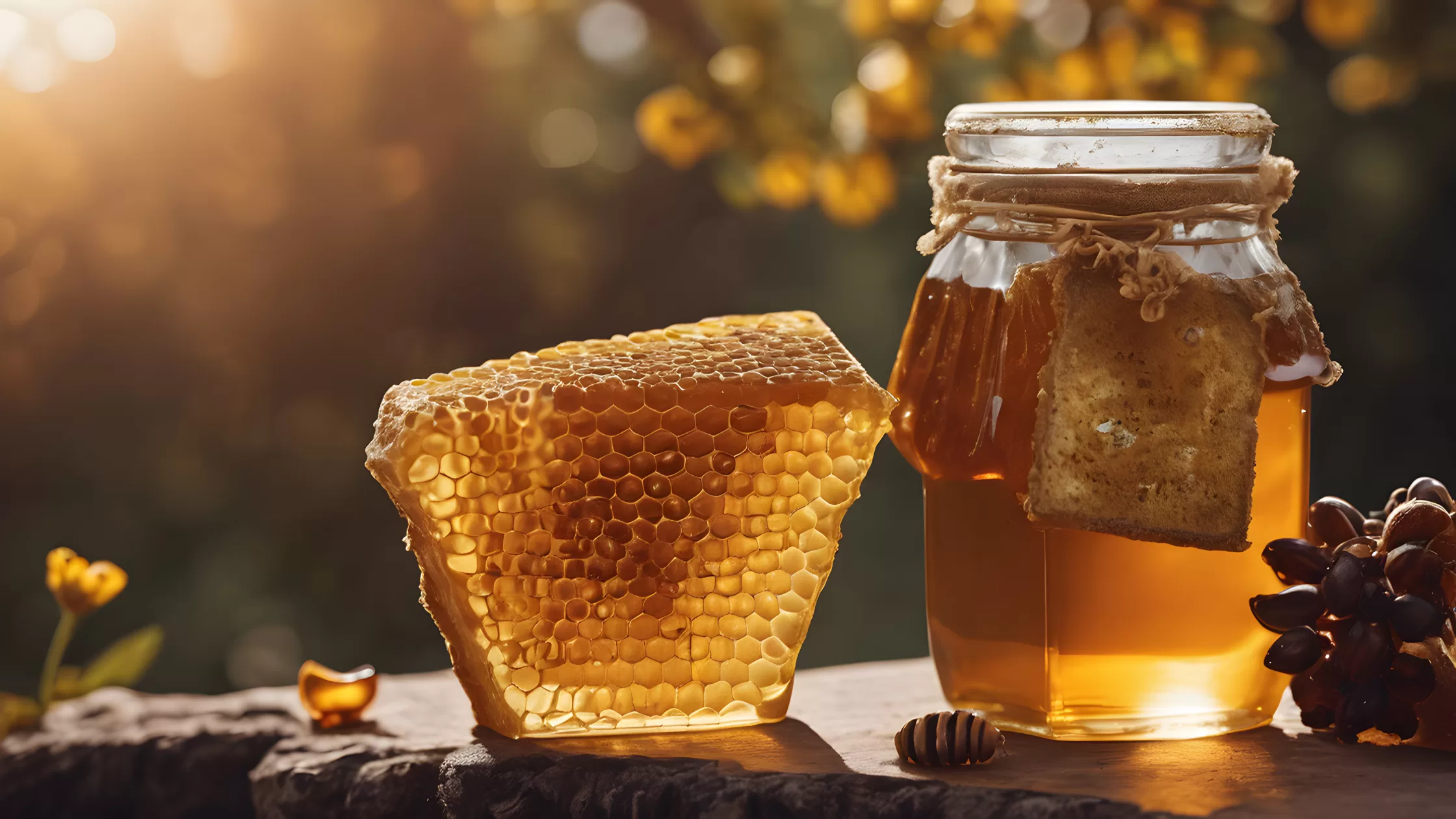 Canadian honey in a glass jar representing locally produced honey